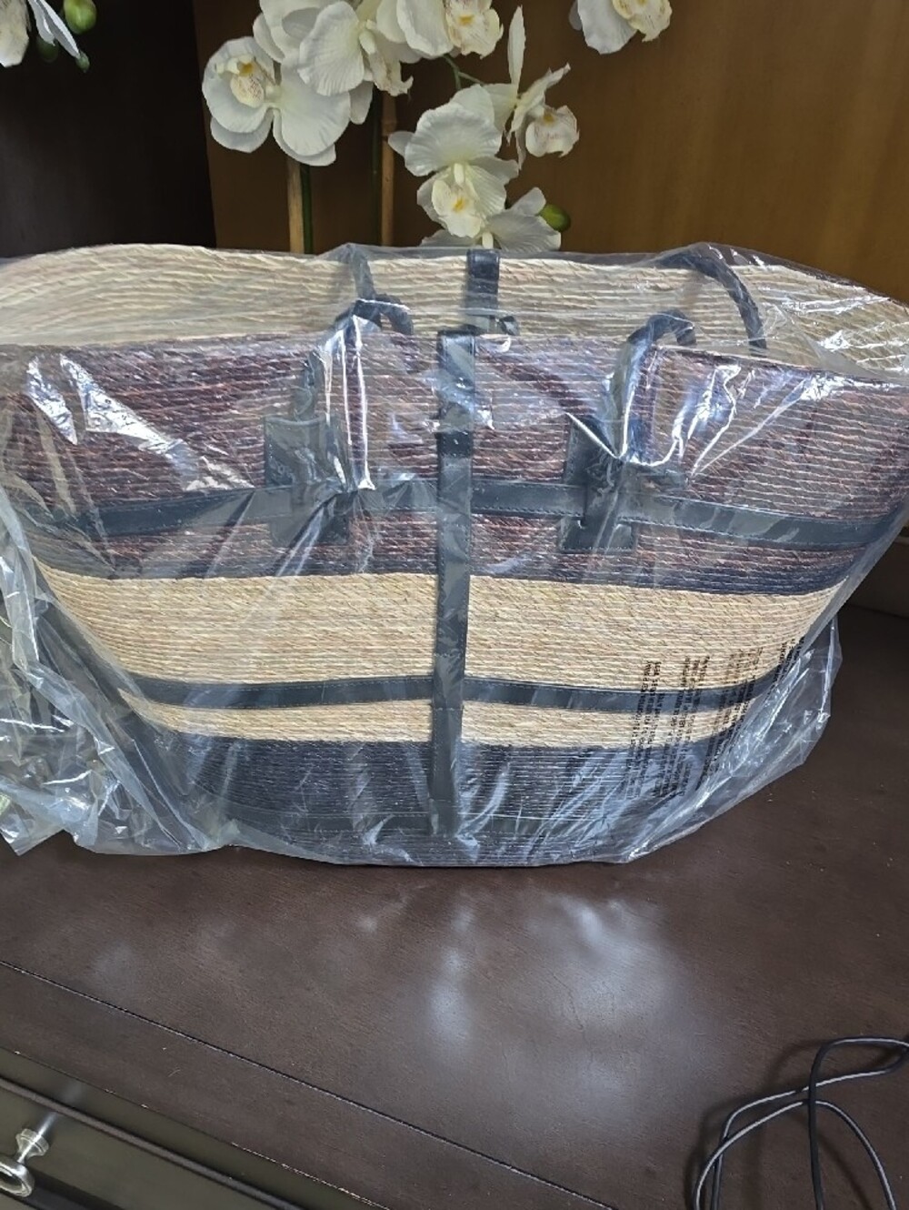 Altuzarra Watermill Striped Straw Tote in Brown, Cream & Black - Picture 10 of 12